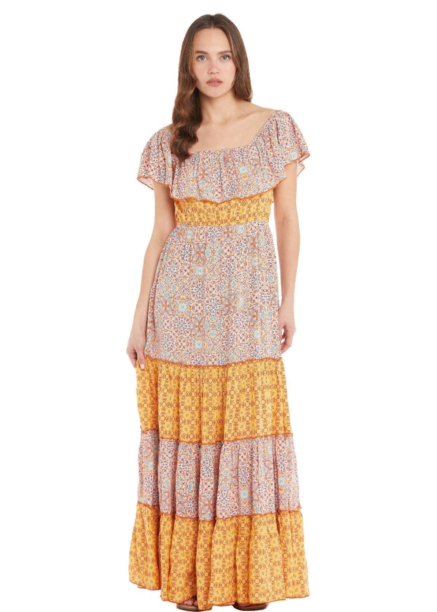 S23D37 - Vestito lungo Majolica Tree Baba Design - Gipsy Fashion Wear 