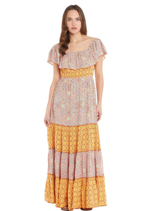 S23D37 - Vestito lungo Majolica Tree Baba Design - Gipsy Fashion Wear 