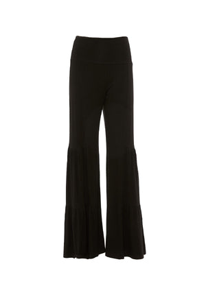 Pantalone lungo nero a palazzo con balze – Baba Design, modello Dancing Barefoot in viscosa