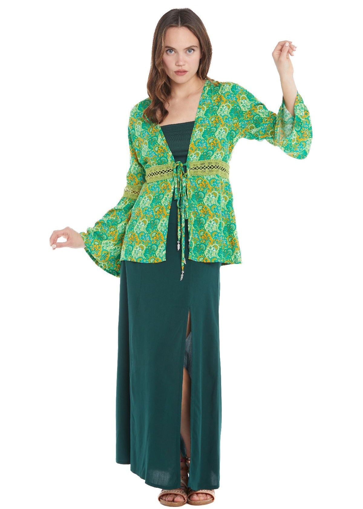 Coprispalle Energy Vibes Baba Design – dettaglio chiusura con laccetti e tessuto cotone rayon