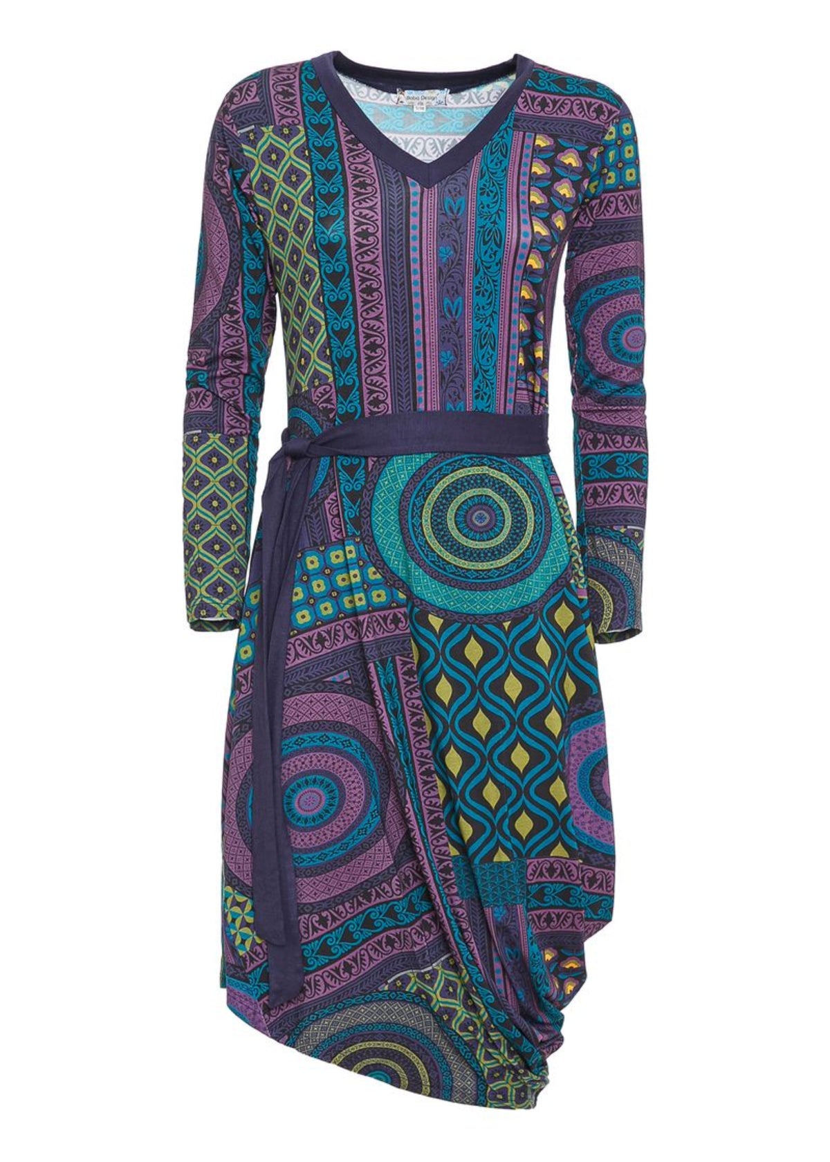 W22D19 - Abito asimmetrico con cintura Bohemian Trip Baba Design - Gipsy Fashion Wear 