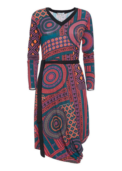 W22D19 - Abito asimmetrico con cintura Bohemian Trip Baba Design - Gipsy Fashion Wear 